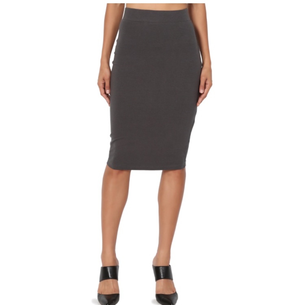 High Waisted Gray Midi Skirt